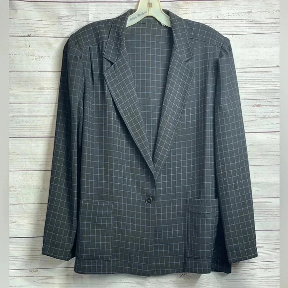 Vintage Womens Union ILGWU Plaid Navy Blue Single Button Lightweight Blazer VTG - Picture 10 of 14